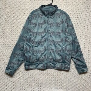 Vintage Caffeine Track‎ Jacket Men XL Full Zip Retro Paisley Green Reversible